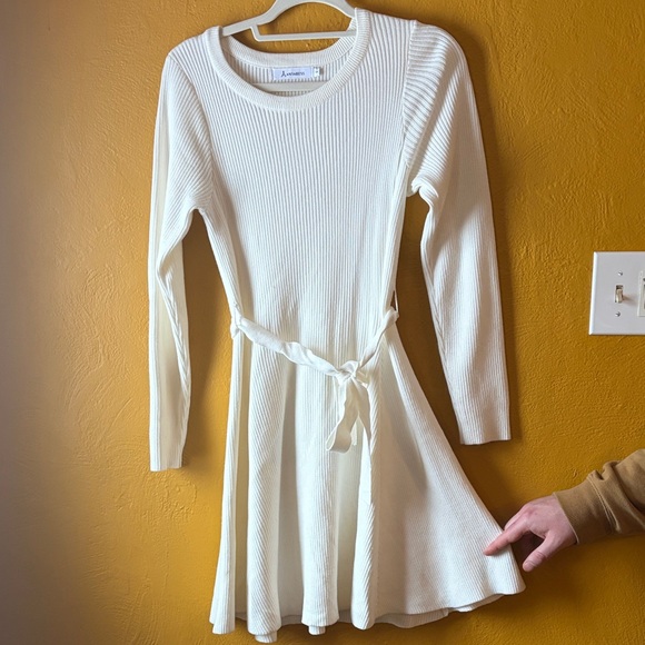 anrabess Dresses & Skirts - Anrabess White Ribbed Knit Dress with Belt. Ivory- off white. Sz. S NWOT